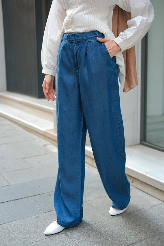 Beli Cırtılı Kot  Pantolon Koyu Mavi