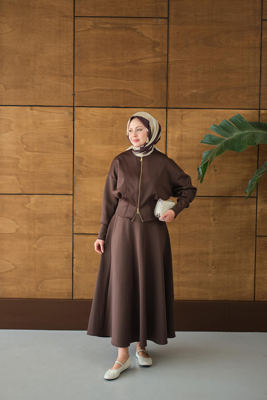 Beli Korse Detay Takım Kahverengi