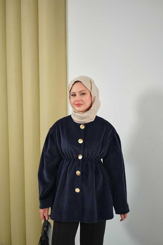 Beli Lastikli Angora Ceket Lacivert