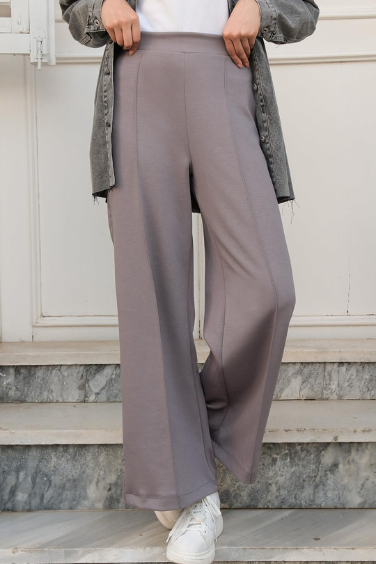 Beli Lastikli Çimalı İspanyol Paça Pantolon  Gri
