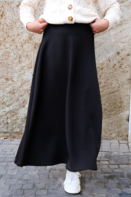 Beli Lastikli Kiloş Etek Siyah
