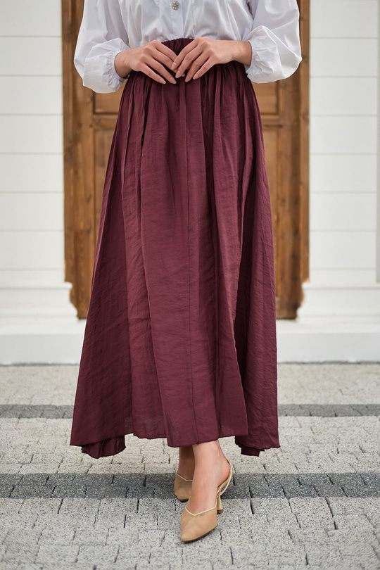 Beli Lastikli Kırışık Etek Bordo