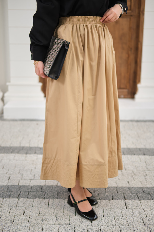 Beli Lastikli Kırışık Etek Krem