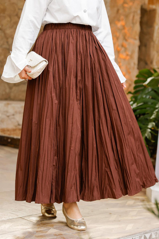 Beli Lastikli Kraş Etek Kahverengi