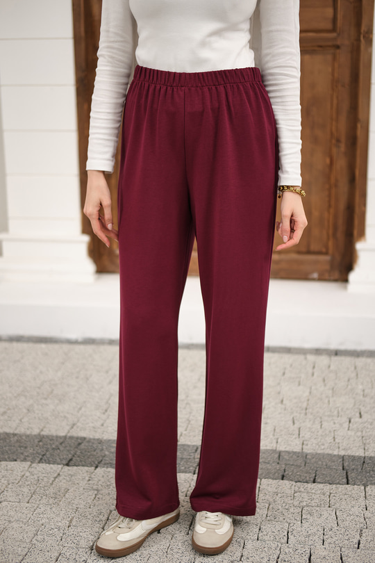 Beli Lastikli Pantolon Bordo