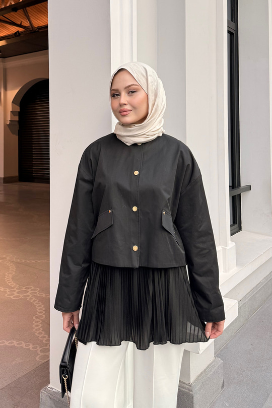 Beli Lastikli Piiseli İçlik Etek Siyah