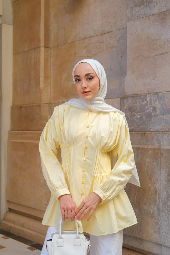 Beli Nervurlu Poplin Gömlek Sarı