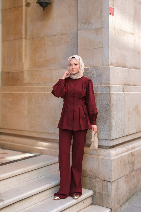 Beli Pens Detaylı Takım Bordo