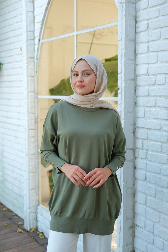 Bilek Gold Aksesuar Detay Tunik Çağla Yeşil