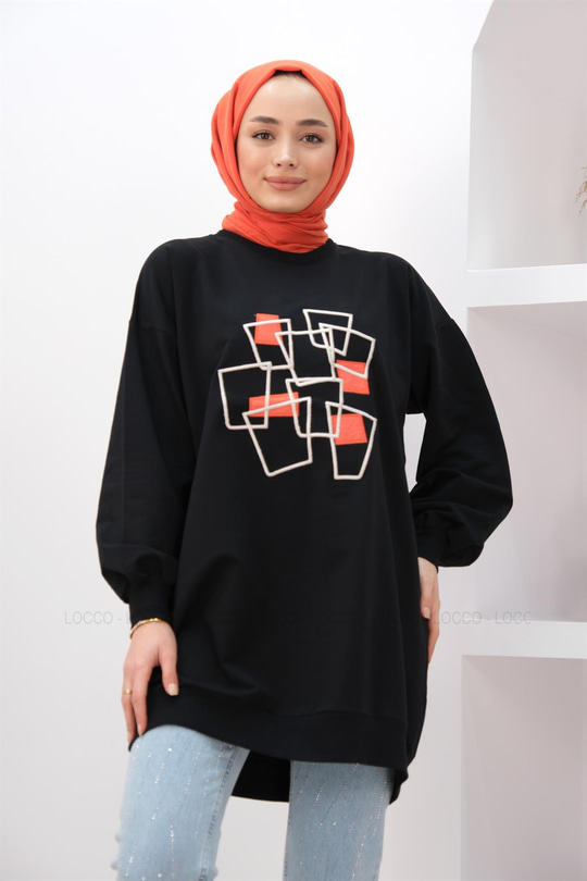 BIRLESIK DESEN TUNIK SIYAH
