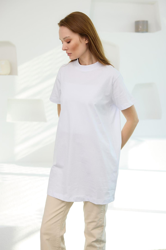 Bisiklet Yaka Basic Kısa Kollu İçlik Beyaz