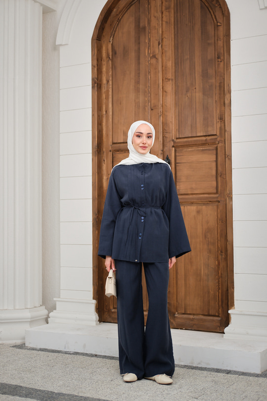 Bisiklet Yaka Bel Bağlamalı Basic Takım Lacivert