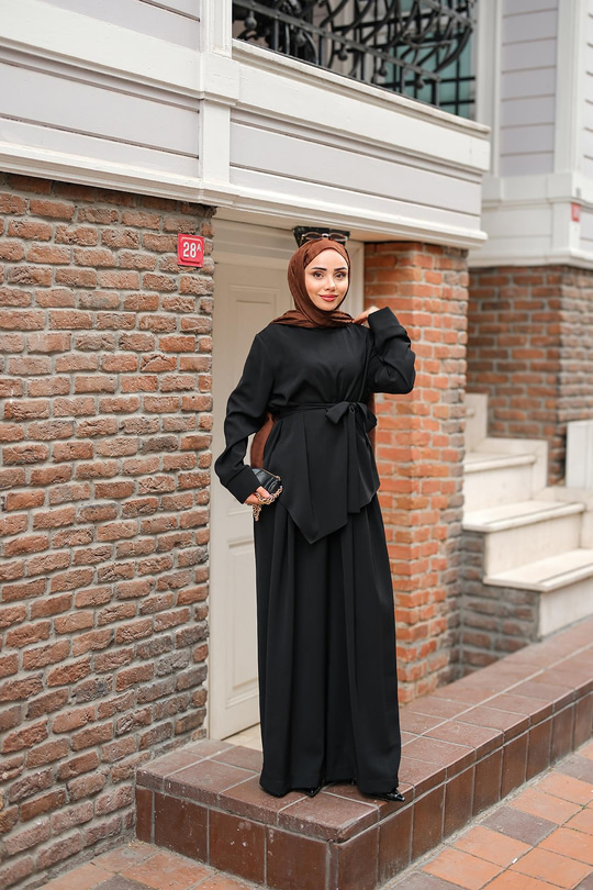 Bisiklet Yaka Bel Bağlamalı Takım Siyah