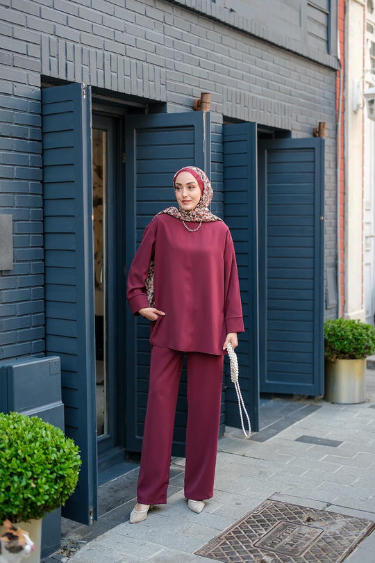 Bisiklet Yaka İkili Takım Mürdüm