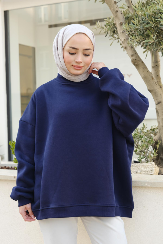 Bisiklet Yaka Oversize Sweat Lacivert