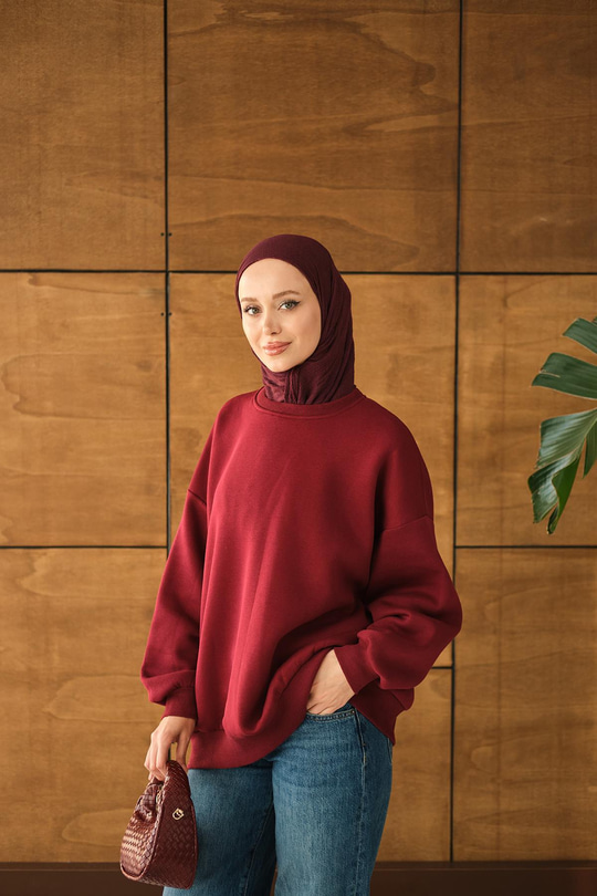 Bisiklet Yaka Sweat Bordo