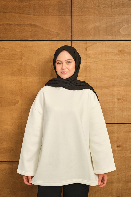 Bisiklet Yaka Sweat Ekru