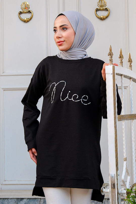 Bisiklet Yaka Sweat Siyah
