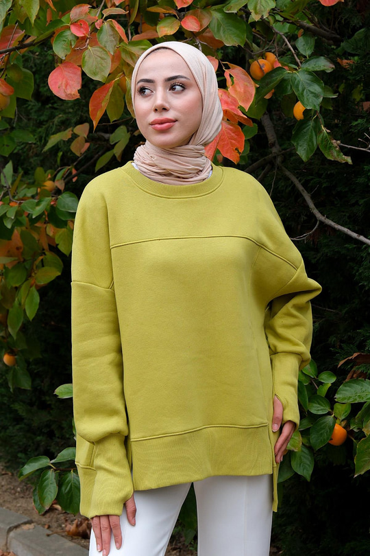 Bisiklet Yaka Sweat Yağ Yeşil