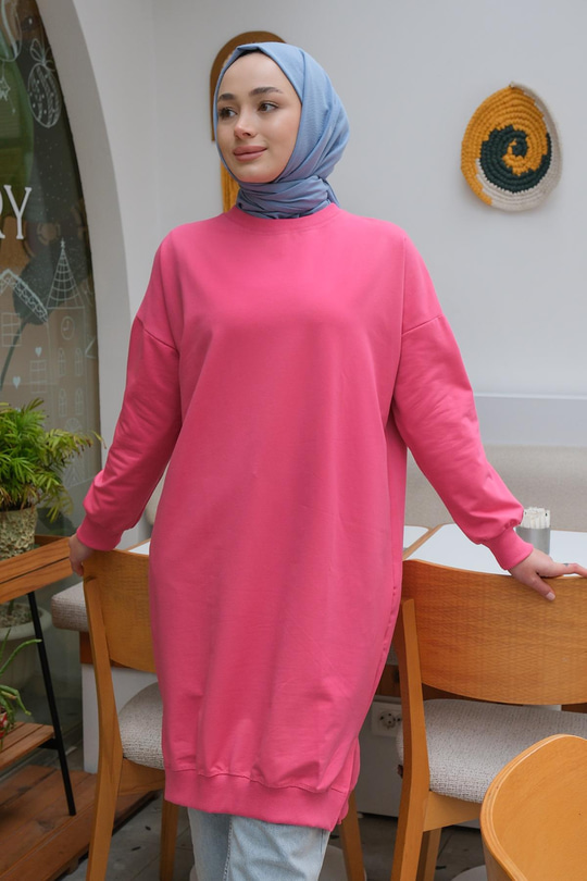 Bisiklet Yaka Tunik Fuşya