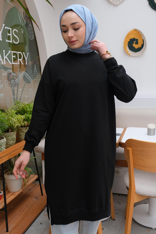 Bisiklet Yaka Tunik Siyah