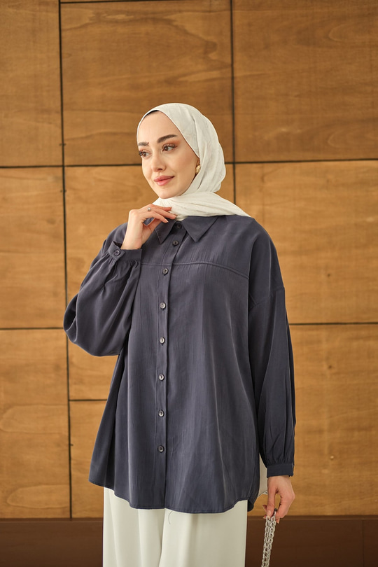 Biyeli Bel Bağlamalı Gömlek Lacivert