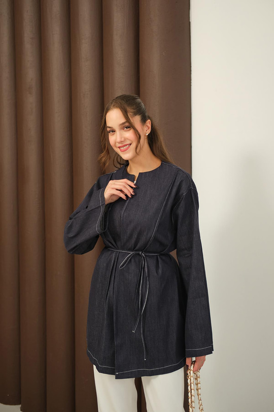 Biyeli Kot Kimono Lacivert