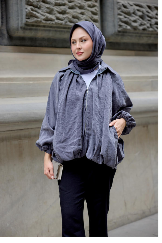 Bluz Yaka Yarasa Büzgülü Hırka Antrasit