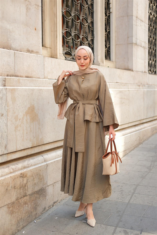 Bluzlu Etekli Takım Haki Yeşil