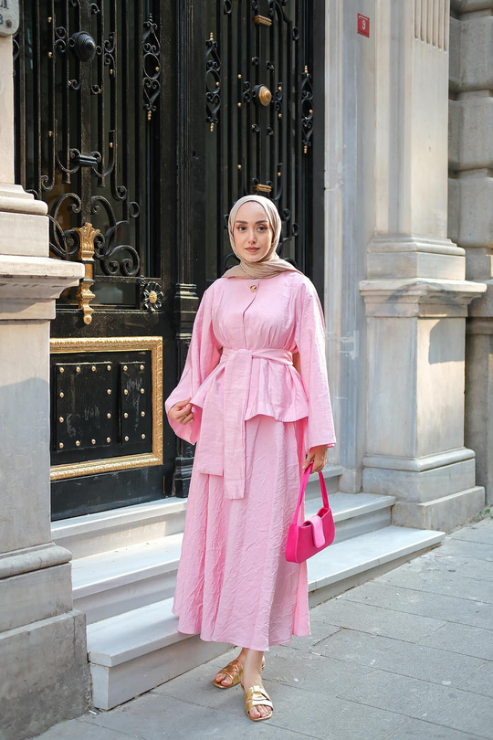 Bluzlu Etekli Takım Pembe