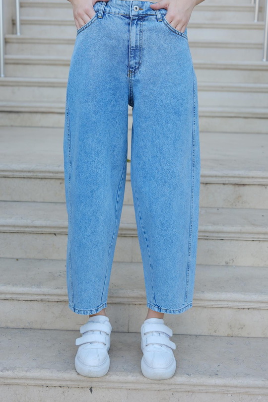 Bol Kesim Kot Pantolon Açık Mavi