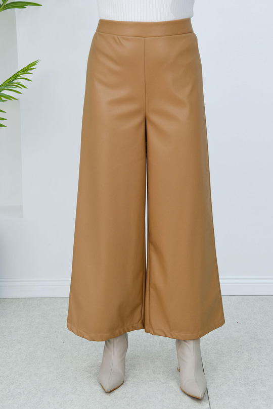 Bol Paça Deri Pantolon Vizon