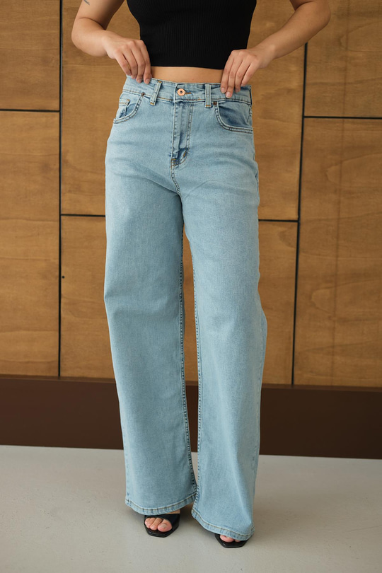 Bol Paça Palazzo Pantolon Buz Mavi