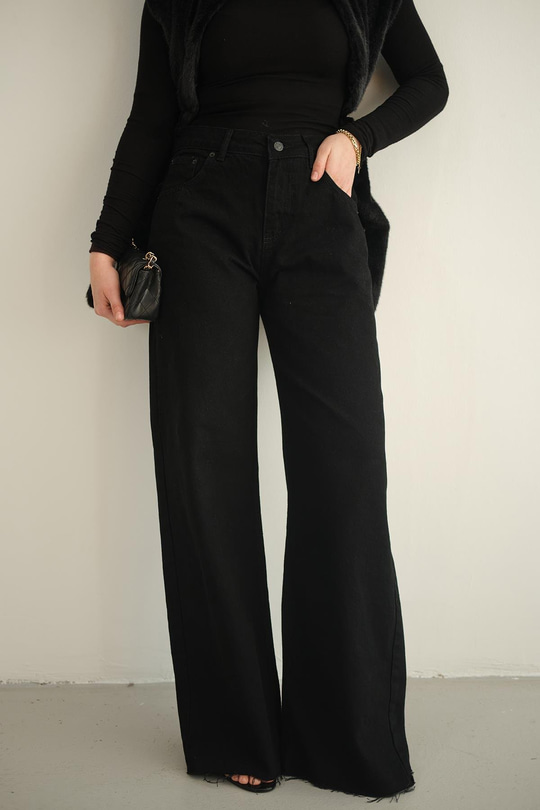 Bol Paça Palazzo Pantolon Siyah