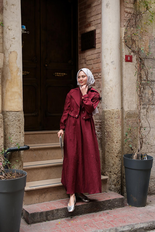 Bolero Detaylı Sıfır Kol Elbise Bordo