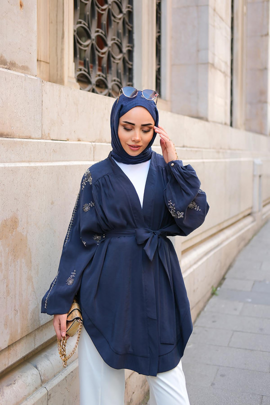 Boncuk İşlemeli Ceket Lacivert