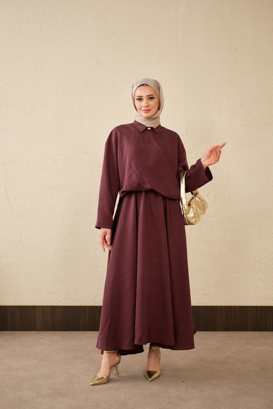 Breeze Gömlekli Elbise Mürdüm