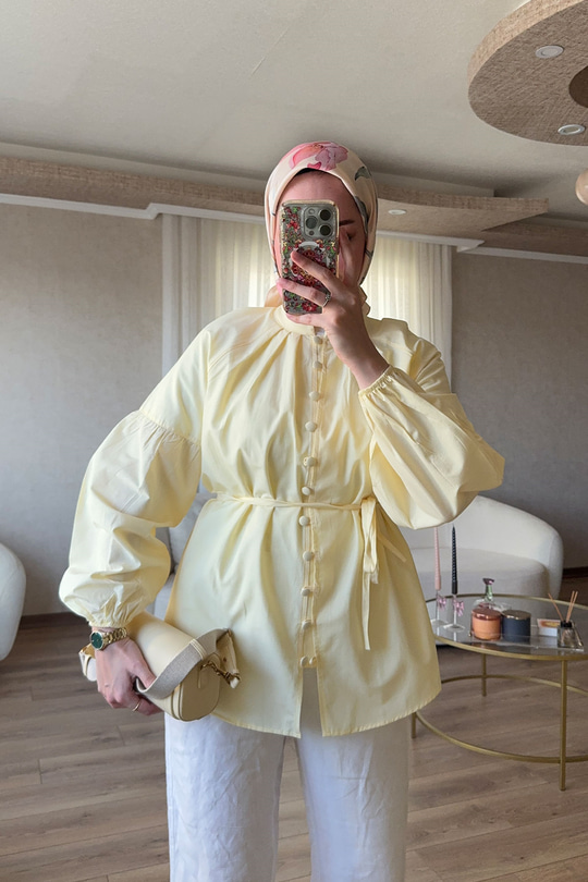 Brit Düğme Detaylı Gömlek Sarı