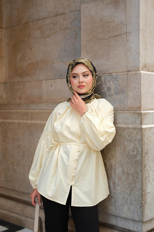 Brit Düğme Detaylı Gömlek Sarı