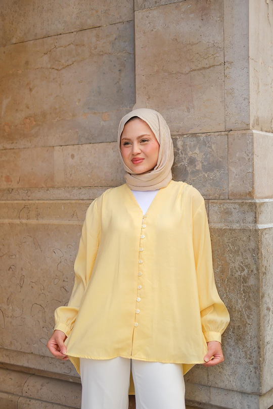 Brit Düğme Detaylı Vual Gömlek Sarı