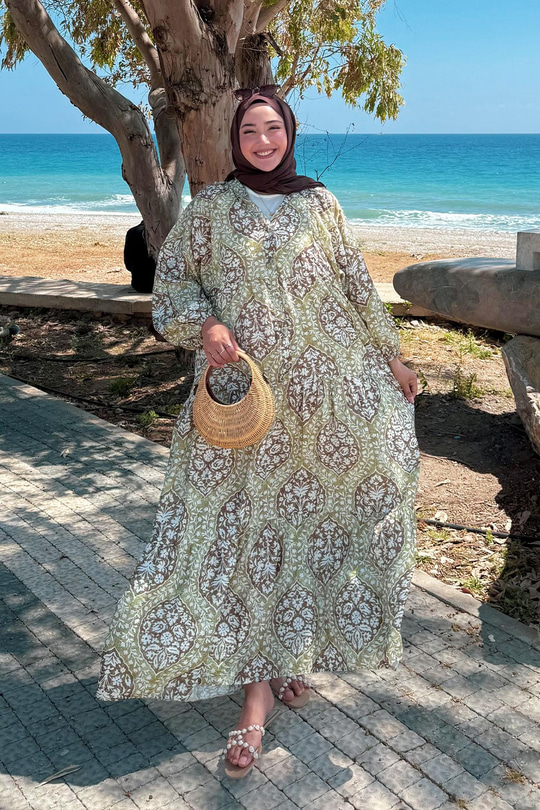 Buğlem Desenli Elbise Yeşil