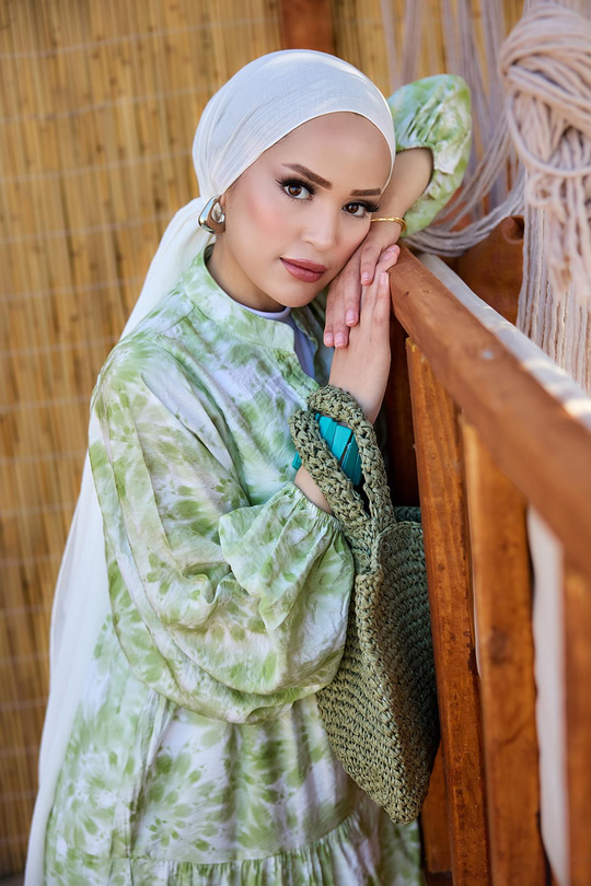 Bulut Desen Elbise Yeşil