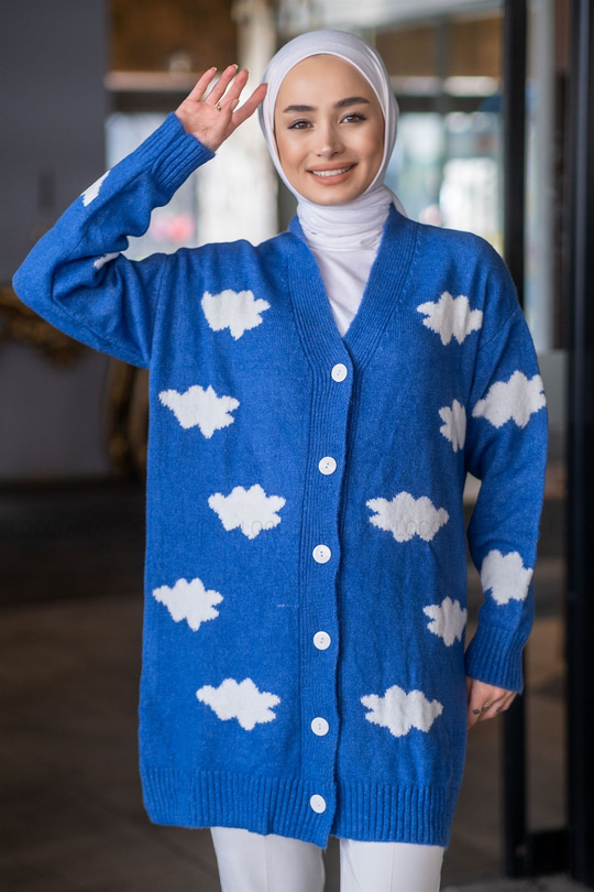 Uygun Fiyatlı BULUT DESEN TRIKO HIRKA SAX MAVI | Loccomoda.com 
