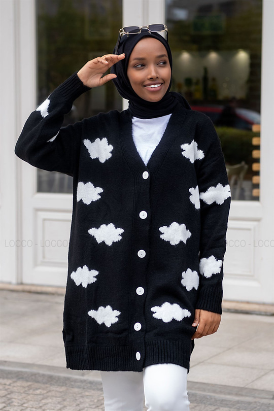 Uygun Fiyatlı BULUT DESEN TRIKO HIRKA SIYAH | Loccomoda.com 