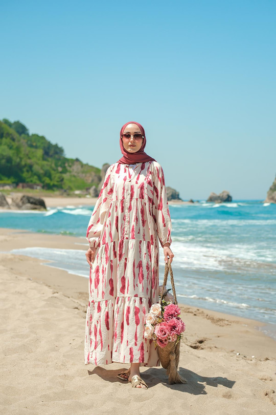 Bulut Desenli Elbise Mürdüm