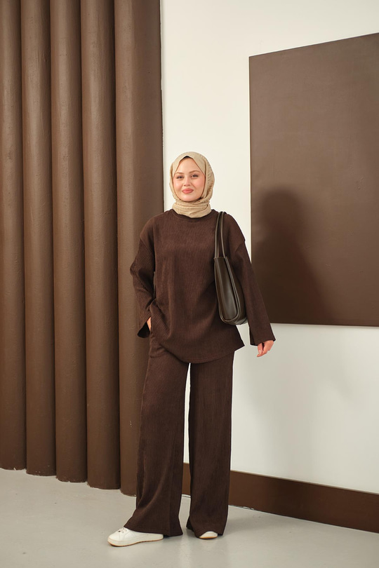 Bürümcük Desen Takım Kahverengi