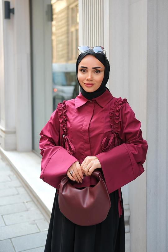 Büzgü Detaylı Gömlek Bordo