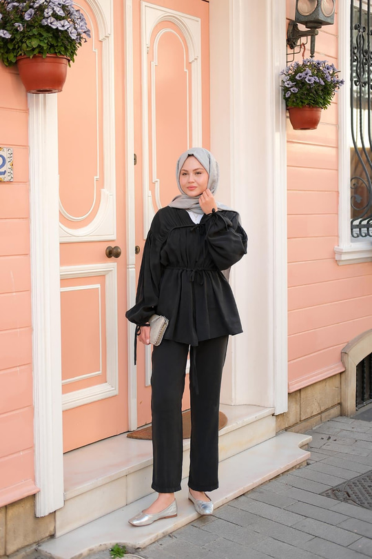 Büzgülü Cupra Tencele Takım Siyah