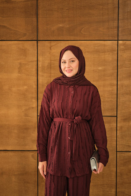 Büzgülü İkili Takım Bordo