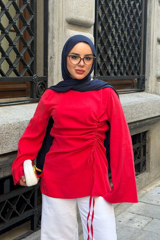 Modal Büzgülü Tunik Kırmızı